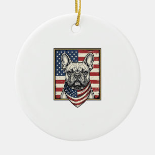 Vintage Patriotic French Bulldog Flag Ceramic Tree Decoration