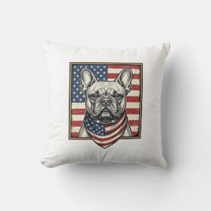 Vintage Patriotic French Bulldog Flag Cushion