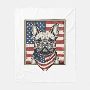 Vintage Patriotic French Bulldog Flag Fleece Blanket
