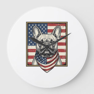 Vintage Patriotic French Bulldog Flag Large Clock