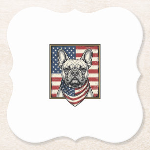 Vintage Patriotic French Bulldog Flag Paper Coaster
