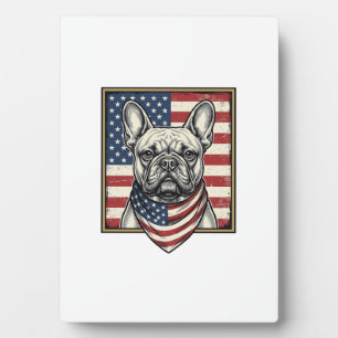 Vintage Patriotic French Bulldog Flag Plaque