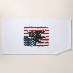 Vintage Patriotic French Bulldog Flag Shirt_1 Beach Towel