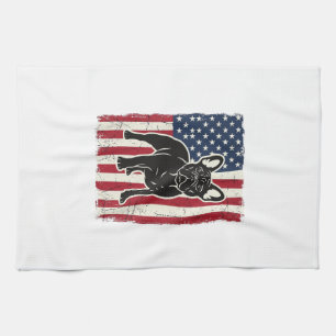Vintage Patriotic French Bulldog Flag Shirt_1 Tea Towel