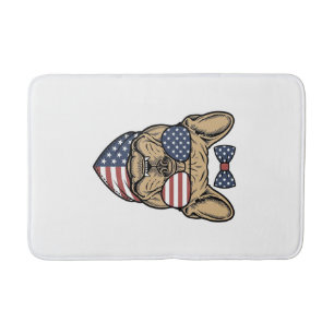 Vintage Patriotic French Bulldog Vector Art_1 Bath Mat
