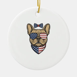Vintage Patriotic French Bulldog Vector Art_1 Ceramic Tree Decoration