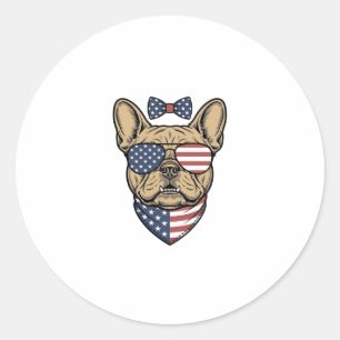 Vintage Patriotic French Bulldog Vector Art_1 Classic Round Sticker