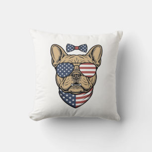 Vintage Patriotic French Bulldog Vector Art_1 Cushion