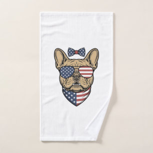 Vintage Patriotic French Bulldog Vector Art_1 Hand Towel