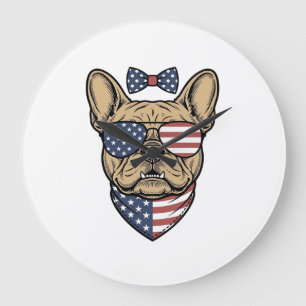 Vintage Patriotic French Bulldog Vector Art_1 Large Clock