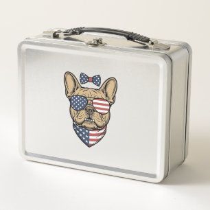 Vintage Patriotic French Bulldog Vector Art_1 Metal Lunch Box