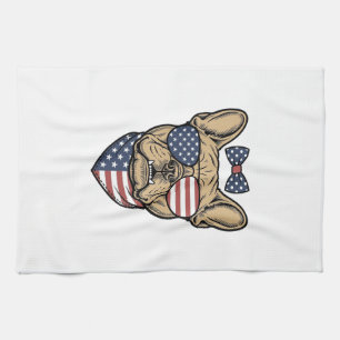 Vintage Patriotic French Bulldog Vector Art_1 Tea Towel