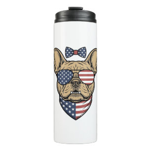 Vintage Patriotic French Bulldog Vector Art_1 Thermal Tumbler