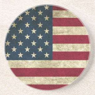 Vintage Patriotic Grunge USA American Flag Coaster