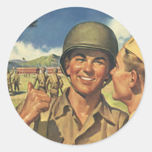 Vintage Patriotic Heroes, Military Aeroplane Men Classic Round Sticker