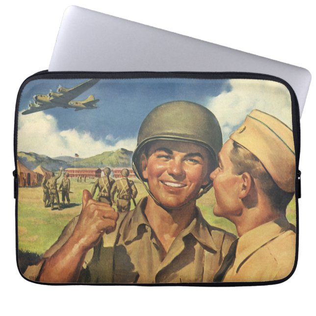 Vintage Patriotic Heroes, Military Aeroplane Men Laptop Sleeve (Front)