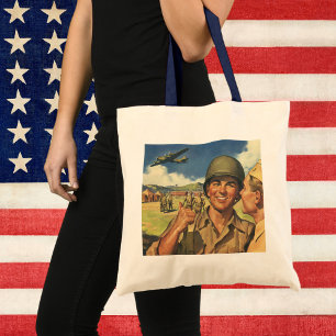 Vintage Patriotic Heroes, Military Aeroplane Men Tote Bag