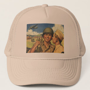 Vintage Patriotic Heroes, Military Aeroplane Men Trucker Hat