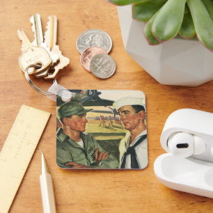 Vintage Patriotic Heroes, Military Men in Uniform Key Ring