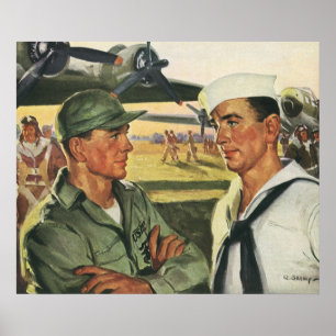 Vintage Patriotic Heroes, Military Men in Uniform Poster
