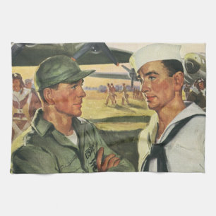 Vintage Patriotic Heroes, Military Men in Uniform Tea Towel