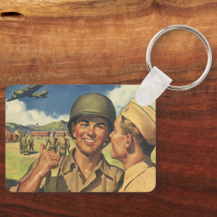Vintage Patriotic Heroes, Military Personnel Plane Key Ring