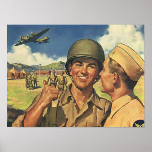 Vintage Patriotic Heroes, Military Personnel Plane Poster