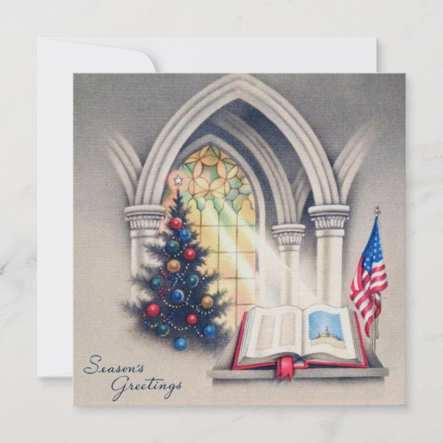 Vintage Patriotic Holy Christmas Scene Holiday Card (Front)