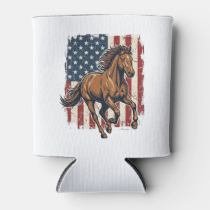 Vintage Patriotic Horse Flag Vector Shirt Design_1 Can Cooler