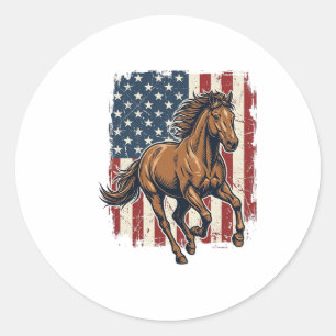 Vintage Patriotic Horse Flag Vector Shirt Design_1 Classic Round Sticker