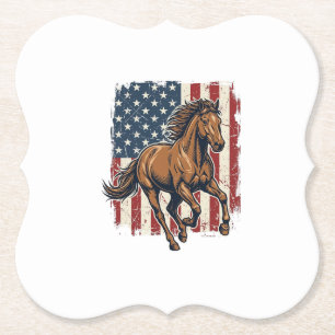 Vintage Patriotic Horse Flag Vector Shirt Design_1 Paper Coaster