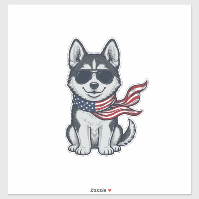 Vintage Patriotic Husky Puppy Vector Design_1 (Sheet)