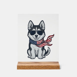 Vintage Patriotic Husky Puppy Vector Design_1 Acrylic Sign