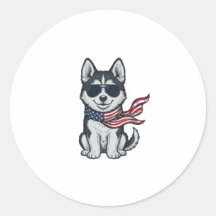 Vintage Patriotic Husky Puppy Vector Design_1 Classic Round Sticker
