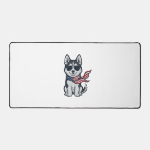 Vintage Patriotic Husky Puppy Vector Design_1 Desk Mat