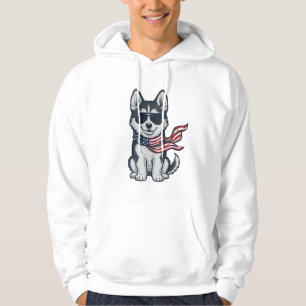 Vintage Patriotic Husky Puppy Vector Design_1 Hoodie