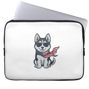 Vintage Patriotic Husky Puppy Vector Design_1 Laptop Sleeve