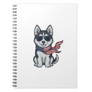 Vintage Patriotic Husky Puppy Vector Design_1 Notebook