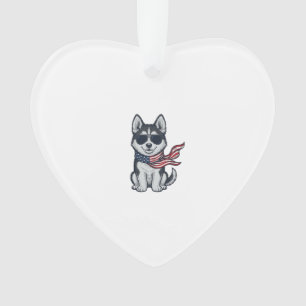 Vintage Patriotic Husky Puppy Vector Design_1 Ornament