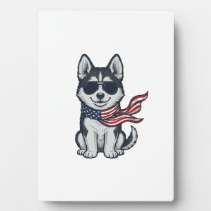 Vintage Patriotic Husky Puppy Vector Design_1 Plaque