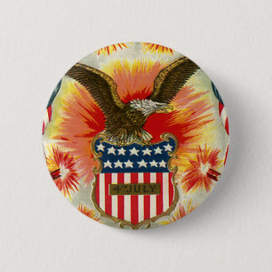 Vintage Patriotic July 4th Eagle and American Flag 6 Cm Round Badge