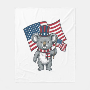 Vintage Patriotic Koala Flag Shirt Design_1 Fleece Blanket