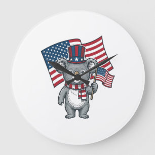 Vintage Patriotic Koala Flag Shirt Design_1 Large Clock