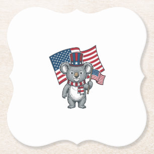 Vintage Patriotic Koala Flag Shirt Design_1 Paper Coaster