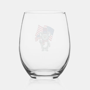 Vintage Patriotic Koala Flag Shirt Design_1 Stemless Wine Glass