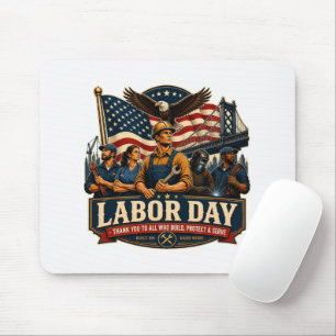Vintage Patriotic Labour Day Eagle Workers Design Mouse Mat