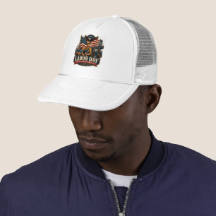 Vintage Patriotic Labour Day Eagle Workers Design Trucker Hat
