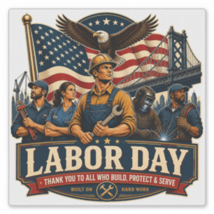 Vintage Patriotic Labour Day Eagle Workers Sheet o
