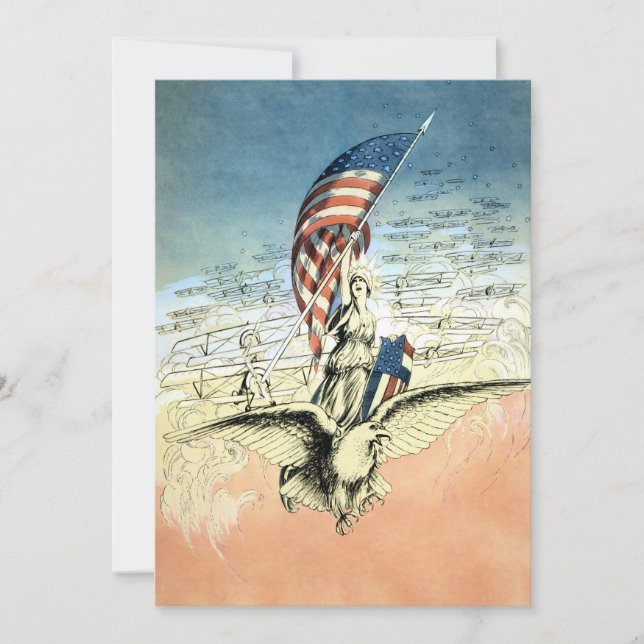 Vintage Patriotic, Lady, Eagle with American Flag Card (Front)