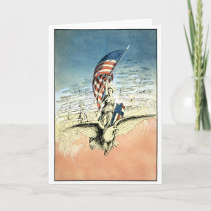 Vintage Patriotic, Lady, Eagle with American Flag Card